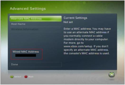 setting mac address for xbox one